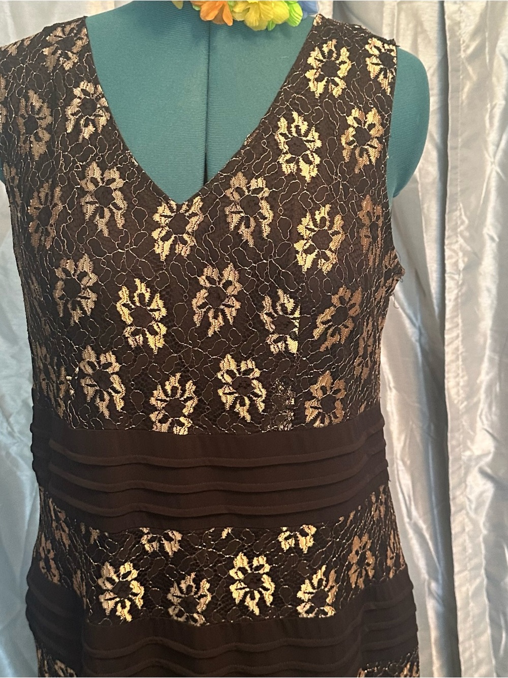 Black Lace Floral V-Neck Tiered Dress 1x